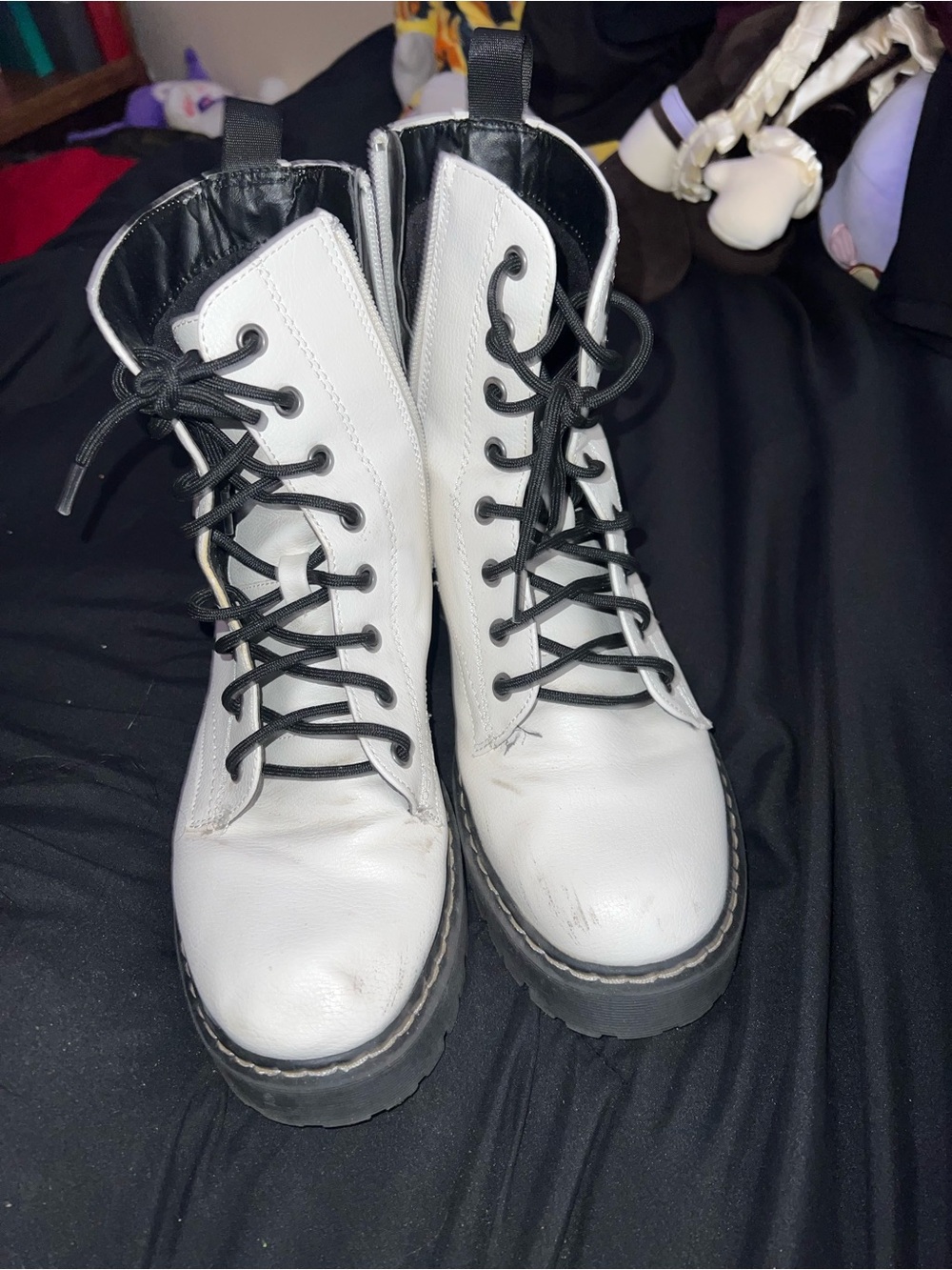 White Lace-Up Platform Boots for Women